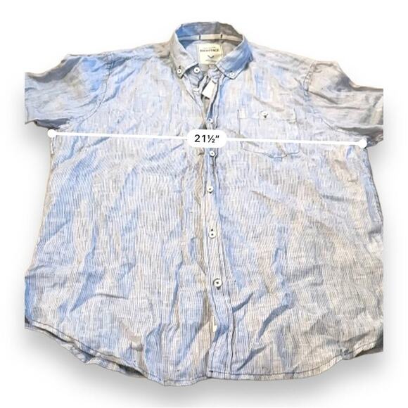 Report Collection Heritage 100% Linen Blue Striped Button Down Shirt Sz L NEW - Picture 7 of 8